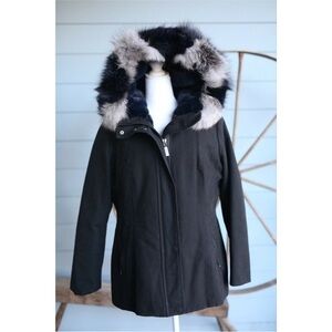 Women's Black Fur-Trimmed Jacket DAWN LEVY Fur Lined Jacket Coat SZ S NEW $1,150